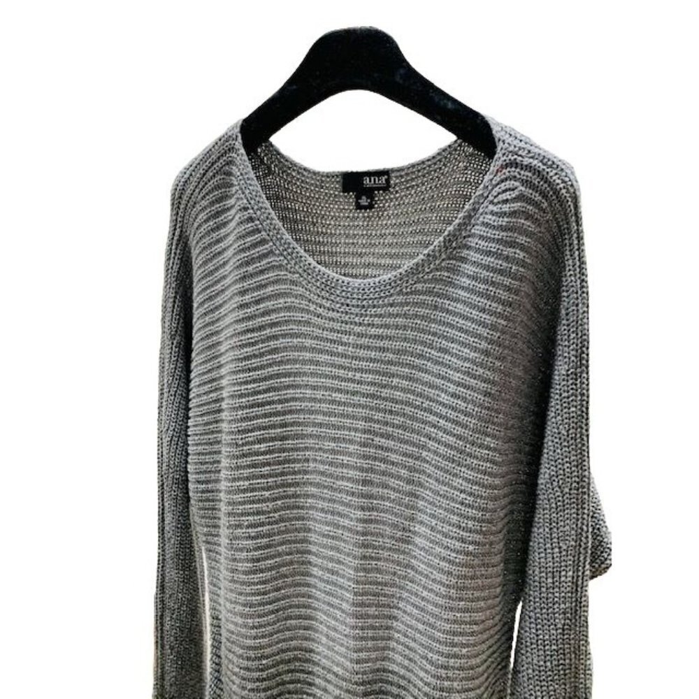 a.n.a Grey Silver Long Sleeve Knitted Top Tunic Size XL